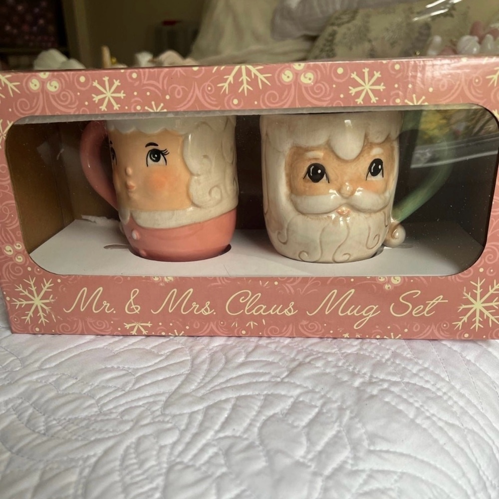 Festive Mr. & Mrs. Claus Mug Set - Pink and Cream